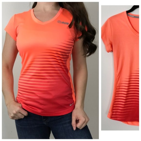 3/$15 NIKE DRI-FIT Neon Orange Short Sleeve V-Neck Tee - Picture 16 of 16